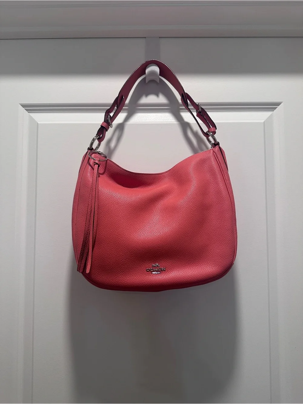 Coach Pebbled Leather Hobo Bag in Coral